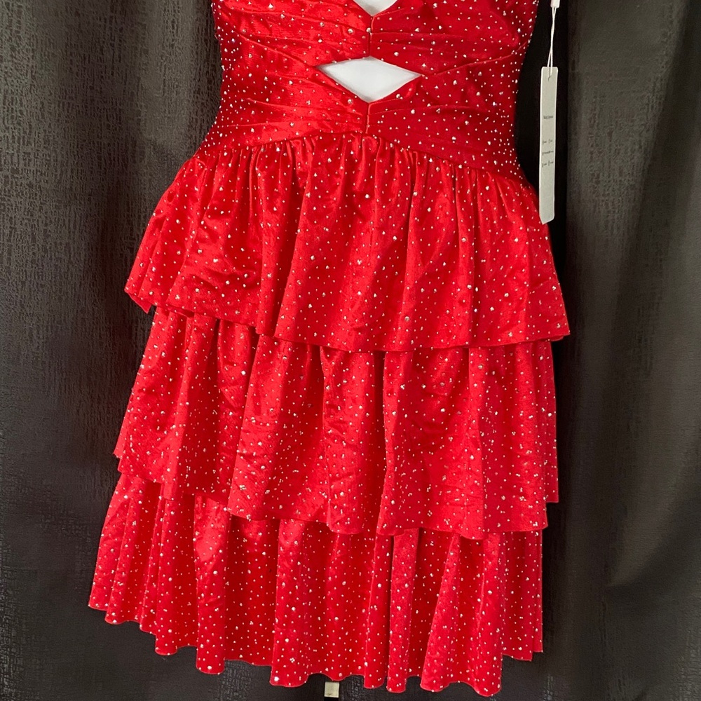 Red Strapless Ruffled Dress - Picture 3 of 9